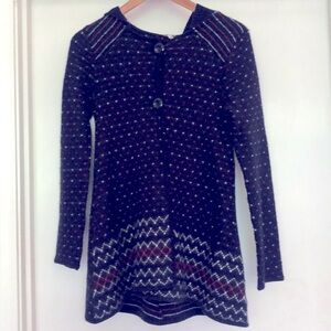 Free People Red White & Blue Print Hooded Cardigan w/Pockets Button Front Size S
